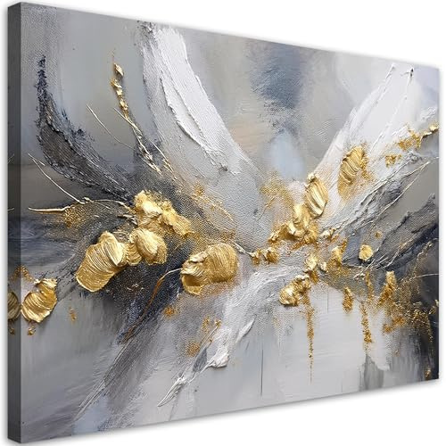 Feeby Leinwand Bilder - Bild Wohnzimmer - Gold Glamour Textur - 60x40 cm 1tlg - Deko Schlafzimmer Groß - Dekoration Canvas - Gemälde - Modern Wandbilder - Kunstdruck
