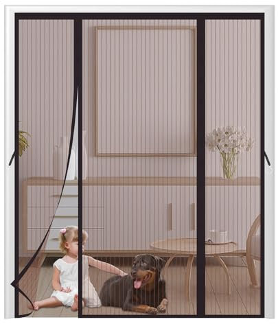 Tenda Zanzariera Magnetica Finestra210x220cmAutoadesivo Zanzariera Doppia Apertura Laterale,Tenda Zanzariera Porta Finestra per Porta Scorrevole Balcone Patio Marrone con strisce
