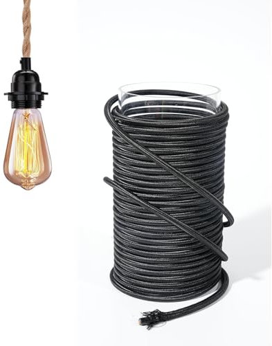 GreenSun Cavo Elettrico Tessile - Colore Nero Cavi Elettrici per Lampadari Lampade a parete Cavo Elettrico Tessuto 3x0,75mm² 10 metri