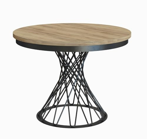 MEBLINI Esstisch Rund Ausziehbar aus Metall - Loft - Esszimmertisch Modern - Küchentisch - Ausziehtisch - Round Dining Table - Esszimmertische - 100-138x77cm - LUCO - Gold Craft Eiche/Schwarz Matt