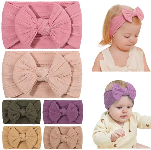 deegbbyi 6 stycken baby-turban, pannband, pannband baby, hög elastisk flicka, nylonrosett, småbarn, hårband, mjuk babyturban, för nyfödda, småbarn