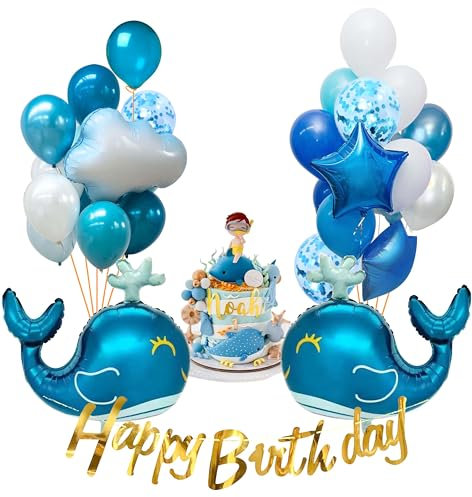 Regendeko Happy Birthday Blau Ocean Wale Geburtstagsdeko Junge Meer Kindergeburtstag Deko Junge Ballons Geburstag Unterwasser Deko Kindergeburtstag Party Deko Baby Shower Deko