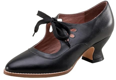 1920S Shoe for Women Vintage Mary Janes Lace Up Bridal Shoes Closed Toe Dress Shoe Chunky Heel Pumps Wedding Shoes