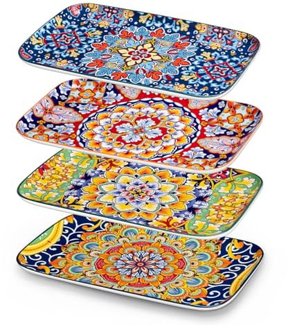 vancasso Servierplatten Porzellan, SIMI Rechteckige Servierplatte 4er Set, Böhmischer Speiseteller, Teller Set 4 Personen 30,8 x 19 x H 2,4cm