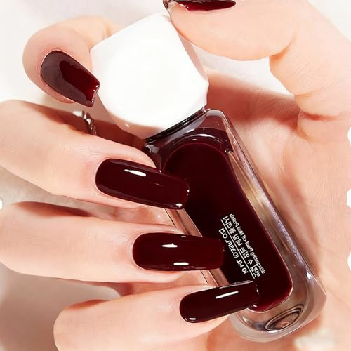 Burgundy Nail Polish,Dark Red Nail Varnish Quick Dry,Long Lasting High Glossy & Fast Drying Nail Art Polish,No UV,Easy Use,10ml