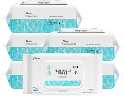 MIOSSZI 540 PCS Flushable Wipes for Adults Bathing No Rinse Moist Toilet Tissue Wipe Plant-Based Full Body Cleansing Unscented Disposable for Daily & Travel