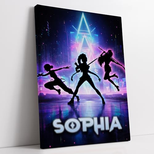 K-Pop Poster Name Neon Kriegerinnen Hochformat - Personalisiertes Geschenk | Dekorativer Kunstdruck fürs Zimmer, Motiv: eine K-Pop-Welt in Neon, mit dem Wunschnamen in der Mitte