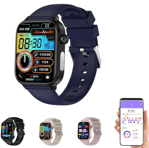 Kuisoe GlucoCare SOS Smartwatch with GPS Sports Watch with Blood Pressure Measurement & ECG Heart Rate Body Temperature Bluetooth Calls Messages Android/iOS Compatible (Blue)