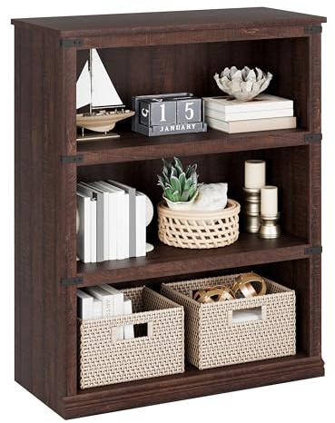 Garvee Stabiles 5-stöckiges Massivholz Bücherregal – Offenes Standregal im Industrie-Stil – Rustikales Design für schwere Bücher – Viel Stauraum für Wohnzimmer, Büro, Schlafzimmer – Braunrot