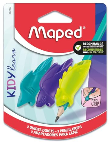 Maped KIDY LEARN Schreiblernhilfe 3er-Set – ergonomisch, Dreipunktgriff, Tiermotive, Kinder 3–7 Jahre