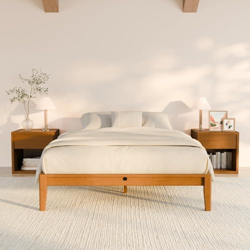 RECCI Bettgestell 140x200 aus massivem Bambus, Massivholzbett mit Steckverbindung, Modernes minimalistisches Bett, Geräuschlos, Werkzeuglose Montage, Bambus Natur