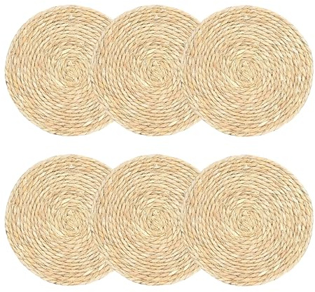 6er Set Tischset Runde Platzsets, 25cm Handgefertigte Boho-Tischsets, Natürliche rund Geflochten aus Wasserhyazinthe für Esstisch, Bauernhausstil, Party, Hochzeit