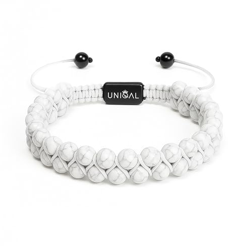 UNIQAL | Damen Perlen Armband 2-reihig 6mm Perlen | Naturstein Edelstein Armband Tigerauge Lapislazuli Hämatit Onyx Lava | Verstellbar | Geschenk Schmuck
