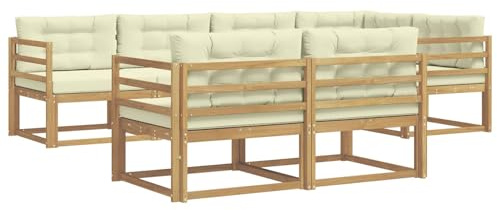 vidaXL Outdoor-Sofagarnitur mit Kissen 6 pcs Weiß und Creme Polyester, Terrasse, modernes Outdoor-Möbelset, wetterfeste Garten-Sofa-Garnitur, Flexible Design-Sitzgelegenheiten aus Akazienholz