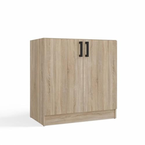 CDF Mueble Bajo Cocina Katia D-80 Roble Sonoma 80x45,5x82 cm 2 Puertas Mueble Bajo Encimera Fregadero Cocina con Tiradores Negros Tablero Laminado 16 mm Sin Encimera Práctico Casa Moderno Útil Orden
