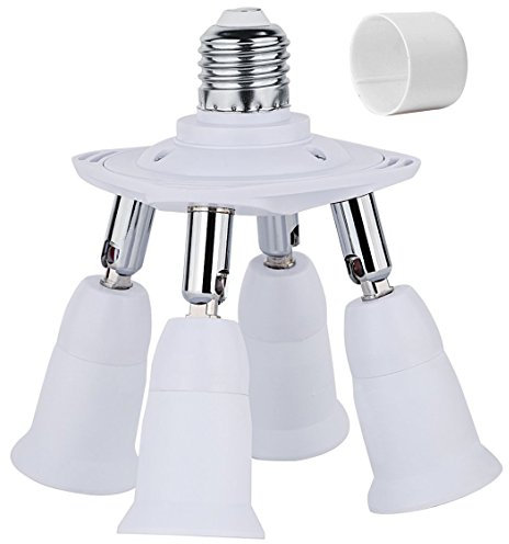 TWDRTDD E27 Splitter Sockeladapter, 4 in 1 E27 Splitter Sockeladapter, Universal Lampenfassung mit 360 Grad Einstellbar 180 Grad Biegen, Weiß, Kunststoff, Keramik, Metall