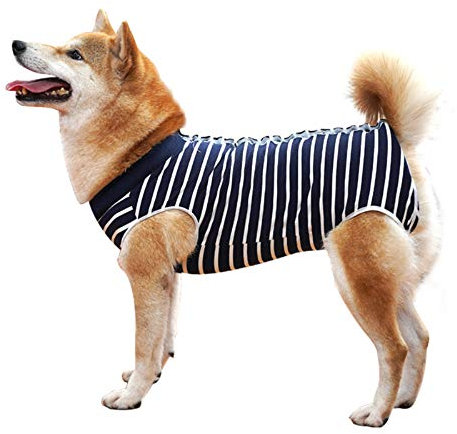 Dog Recovery Suit Cat Abdominal Wound Protector Puppy Medical Surgical Clothes Post-operative Vest Pet After Surgery Wear Substitute E-collar & Cone (XXXL, blue stripe)