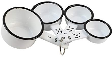 White Enamel Measuring Cup Set Vintage Bakeware Rustic Farmhouse Kitchen Utensils
