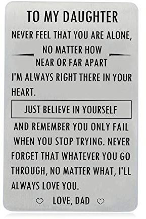 XYBAGS Gifts for Daughter from Dad, To My Daughter Engraved Wallet Card Inserts with Inspirational Quotes, Christmas, Birthday, Graduation, Gift Ideas