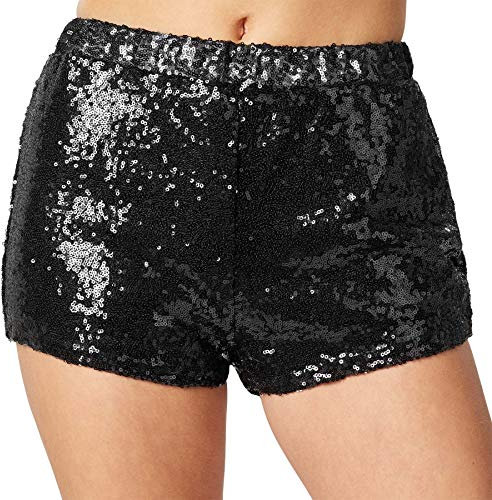 dressforfun 900996 Damen Pailletten Glitzer Shorts, sexy Kurze Hose Shorts, schwarz (S | Nr. 303896)