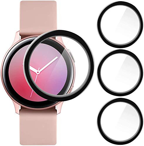 MI-KOU 【4 pièces】 Protecteur d'écran en verre trempé compatible avec Samsung Galaxy Watch Active 2 (44mm) [Anti-huile], [Anti-bulles], [Couverture complète 3D], [Anti-rayures], [Dureza 9H]