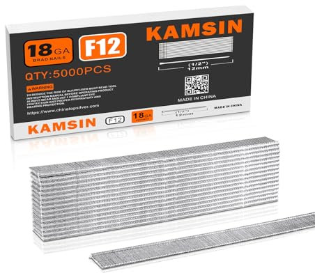 KAMSIN Clavos Brad de calibre 18, 1/2 pulgadas de longitud con acabado galvanizado de punta de cincel (5000 por caja)
