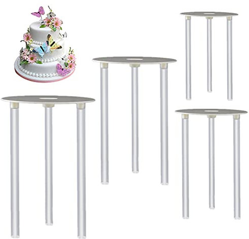 Tortenhalter, 4 Stück Wiederverwendbare 9/12/16/20 cm Kuchenbretter und 12 Stück Kuchendübel zum Aufbau und Stapeln von Kuchen