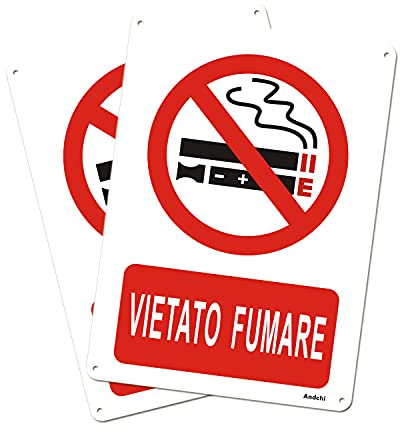 Andchi 2 Pezzi Cartello in Alluminio in Metallo di Vietato Fumare, Resistenza allo Sbiadimento, Impermeabili e Antiruggine, 18 x 25 cm per Uffici, Ristoranti