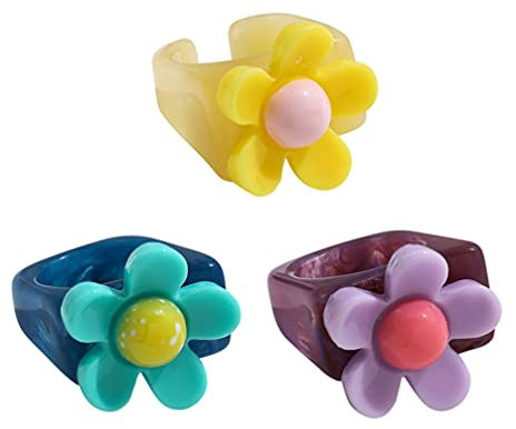 3Pcs Acryl Harz Ring Chunky Ringe Y2k Stil Ring Stapelbar Joint Ring Finger Schmuck für Frauen Mädchen Kinder