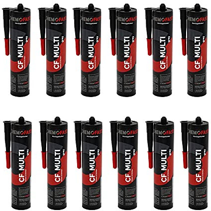 CHEMOFAST CF MULTI 12er Set Montagekleber, Klebstoff für Beton, Holz, Kunststoff, Metall & Fliesen, für innen&außen, MS Polymer Kleber, wasserfest, schwarz