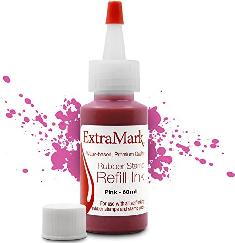 ExtraMark Premium-Stempel-Nachfülltinte für selbstfärbende Stempel und Stempelkissen, 60 ml, pinkfarbene Tinte.