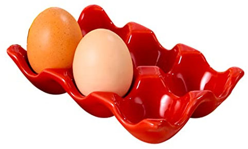 Porte Oeufs en Céramique, Plateau à Oeufs en Porcelaine, Porte Oeufs Frais pour Réfrigérateur, Convient pour Stocker des œufs, Beaux et Délicats(Rouge)