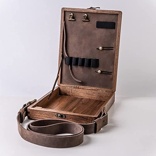 Writers Messenger - Caja de madera multifunción para artistas, herramienta y cepillo, caja de almacenamiento de madera con correa de hombro de cuero, para cualquier persona que ama la escritura.