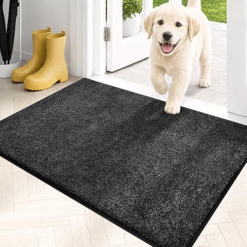 PURRUGS Dirt Trapping Door Mat 20 x 31.5, Non-Slip Machine Washable Entryway Rug, Dog Doormat, Indoor Front Door Mat, Super Absorbent Entry Rug for Muddy Shoes & Paws, Charcoal