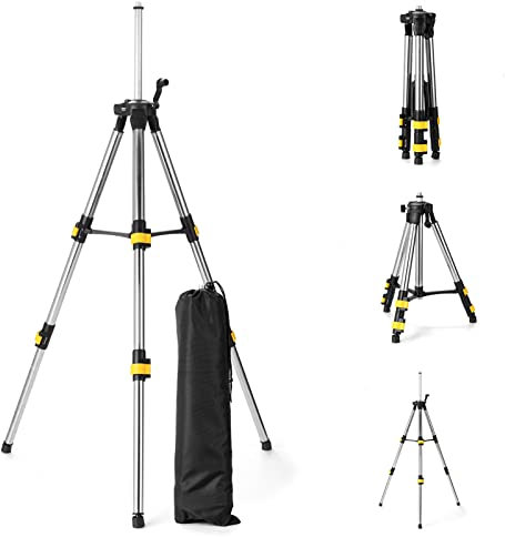 Geevorks Trípode Nivel Laser Ajustable con Nivel de Burbuja para Nivel Láser y óptico 1,2M Rosca 5/8 Soporte de Trípode de Barra de Extensión de Acero Inoxidable
