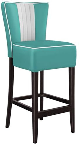 GGMMÖBEL 2-er Set American 1 | Barhocker | Türkis | Leder | Gestell: Holz/Wenge | Gestreift | Sitzhöhe: 79 cm | weißer Keder