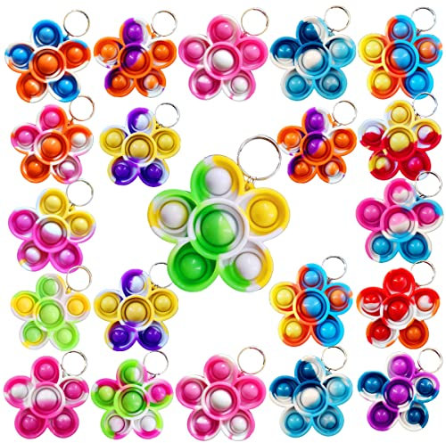 30 pcs Rainbow Classroom Studenti Premio regalo e bomboniere per feste di compleanno, Mini Pop fiore Fidget Portachiavi Bolla presente per bambini Ragazzi Ragazze