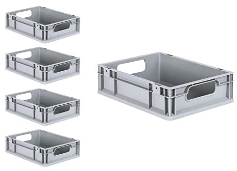 PROREGAL SuperSparSet 5x Eurobox NextGen Economy mit Auflagedeckel und 4x Schiebeschnappverschlüsse Blau, Griffe offen, HxBxT 12x30x40cm, 11L, Eurobehälter, Transportbox, Transportbehälter