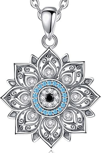 INFUSEU Wikinger Böses Auge Kette, Mond Stern Sonne Rad 925 Sterling Silber Hexer Schmuck Amulett Schild Hexe Anhänger Schutz Rune Schmuck für Frauen Männer