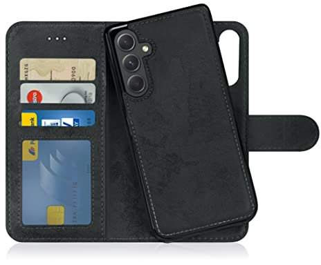 MyGadget Flip Case für Samsung Galaxy A54 5G - [ abnehmbare Magnet Hülle ] - Handyhülle aus Kunstleder - [ Klapphülle mit Kartenfach ] Schutzhülle in Grau Schwarz
