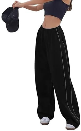 Litthing Femme Pantalon Baggy Cargo Y2K Taille Haute Parachute Pantalons Large Vintage Jambe de Jogging Pants Coupe Droite Hip Hop Harajuku Streetwear
