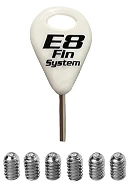 E8 FIN SYSTEM - 1 Schlüssel für Surfbrett und 6 Schrauben aus Edelstahl - Zubehör für Surfbrett - Ersatzschlüssel für Quilla - Surffflosse - Weiß