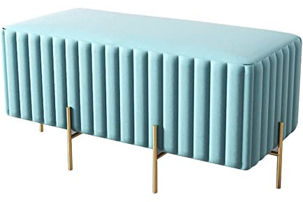 SAZDFY Modern Sitzhocker Samt Gepolstert Mit Metallbeinen Robust Hocker Mit Fußstütze Schuhwechselhocker Für Lebend Zimmer Schlafzimmer Eingangsbereich Korridor-Hellblau 90x45x42cm(35x18x17inch)