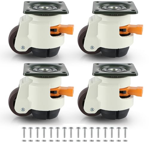 Skelang Nivelliermaschinenrollen mit Ratschengriff, Schwerlastplattenrollen, einziehbare Nivellierfüße Rollen für Werkbank, Ausrüstung, Gesamttragfähigkeit 1000kg