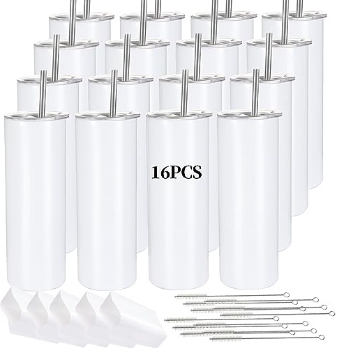 YOUKE OLA Paquete de 16 Tazas Sublimacion Vasos Rectos Delgados 20 Onzas Transferencia Calor, Tazas Grandes Copas, Caja Regalo Individual, Vaso Aislado Doble Pared Envoltura Retractil