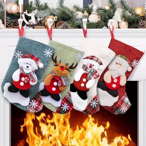Calcetines Navidad Chimenea Personalizados, Calcetin Navideño Chimenea para Colgar Personalizada Decoracion Navidad Hogar, Mini Calcetines de Papá Noel Medias de Navidad para Adornos Árbol de Navidad