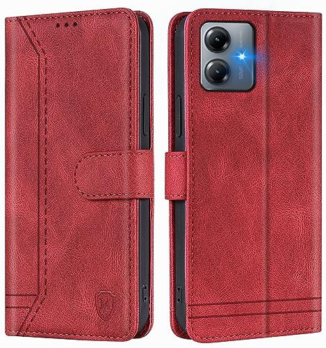 GoodcAcy Coque pour Motorola Moto G14 Coque, Etui Protection Housse Premium en Cuir PU,Pochette Fermeture Magnétique,Flip Case Compatible avec Motorola Moto G14 (Rouge)