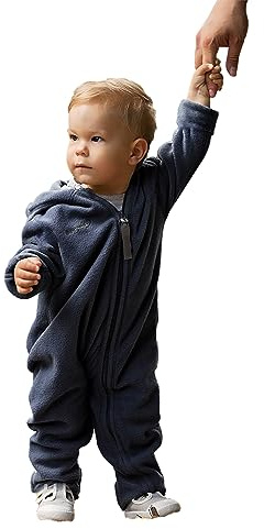 Hoppediz Baby Overall Fleece, ocean 92-98 | Wärmender Overall mit extra langen Beinen, mit Daumenloch, Umschlagbündchen an den Füßen, ideal für Babytrage und Tragetuch