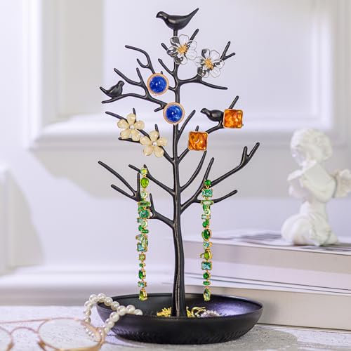 Dresmannst AUTODECO Retro-Schmuckbaum-Organizer für Halsketten und Ohrringe, Ringbaumhalter, Schmuckturm, Baum, tolles Geschenk für Frauen und Mädchen, Schwarz