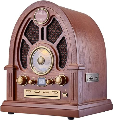 Lettore CD radio portatile, cassa altoparlante Bluetooth retrò in legno, radio FM/AM retrò con sistema stereo + AUX, supporto riproduzione scheda Bluetooth/USB/SD/MMC, for anziani e bambini